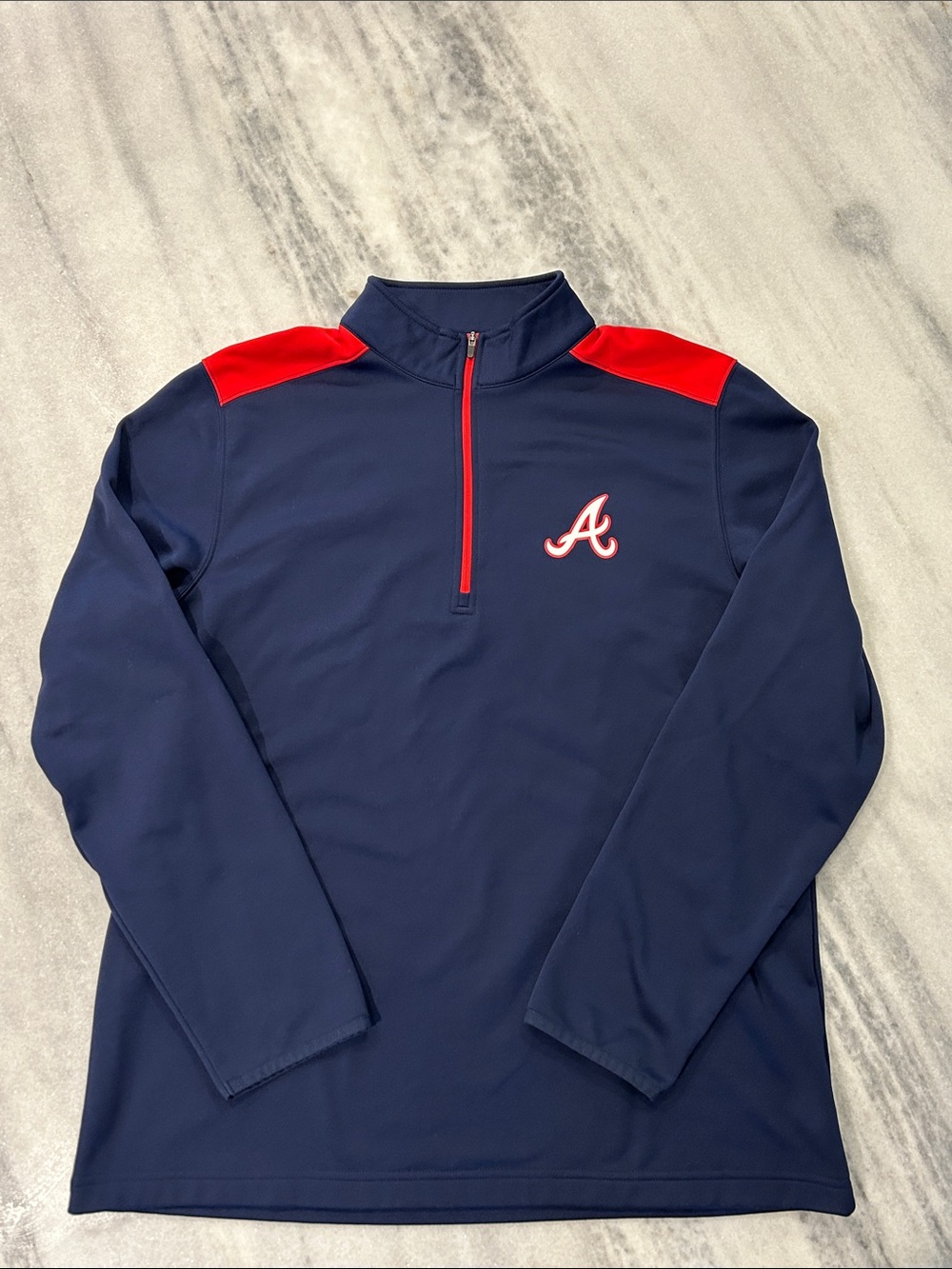 Atlanta Braves Official Men’s Quarter Zip Pullover sz Large Navy Red